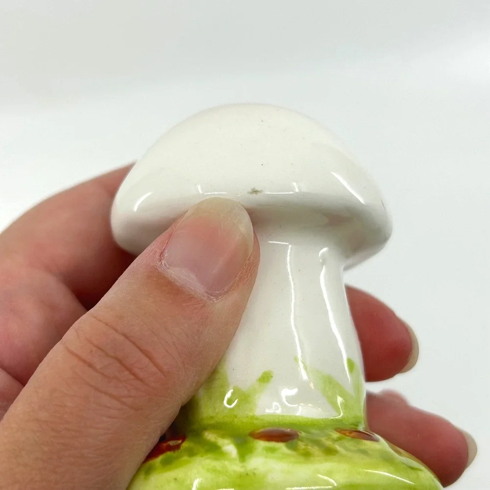 Vintage Mushroom Japan Ceramic Salt & Pepper Shakers Bug Whimsical Forest Decor